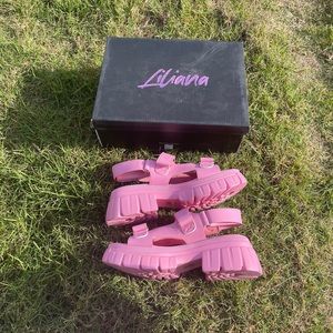 Pink Chunky Strap On Chunky Platform Sandals